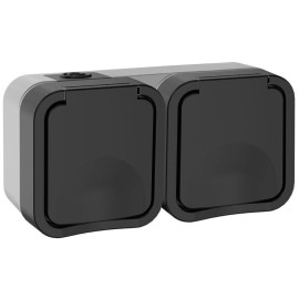 Розетка 2-м ОП TORS 16А IP55 TS122 горизонт. с заземл. с крышкой графит IEK TS-R26-16-55-G-K53