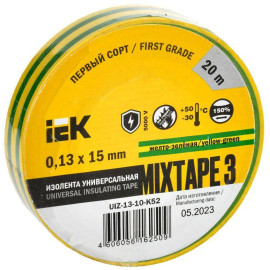 Изолента ПВХ 0.13х15мм (рул.20м) желт./зел. IEK UIZ-13-10-K52