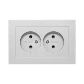 Розетка 2-м СП Эпика 16А без заземл. без защ. шторок с рамкой механизм алюм. EKF UP1-SOA-200