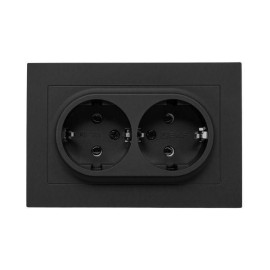 Розетка 2-м СП Эпика 16А с заземл. без защ. шторок с рамкой механизм черн. EKF UP1-SOB-210