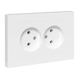 Розетка 2-м СП Эпика 16А без заземл. без защ. шторок с рамкой механизм бел. EKF UP1-SOW-200