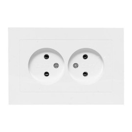 Розетка 2-м СП Эпика 16А без заземл. без защ. шторок с рамкой механизм бел. EKF UP1-SOW-200