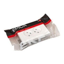 Розетка 2-м СП Эпика 16А без заземл. без защ. шторок с рамкой механизм бел. EKF UP1-SOW-200