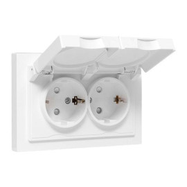 Розетка 2-м СП Эпика 16А IP44 с заземл. защ. шторки с рамкой с крышками механизм бел. EKF UP1-SOW-211-44
