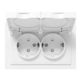 Розетка 2-м СП Эпика 16А IP44 с заземл. защ. шторки с рамкой с крышками механизм бел. EKF UP1-SOW-211-44