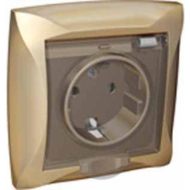 Розетка 1-м СП Дуэт 16А IP44 с заземл. защ. шторки с крышкой шампань SchE WDE000448