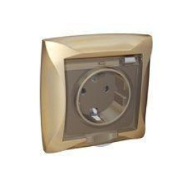 Розетка 1-м СП Дуэт 16А IP44 с заземл. защ. шторки с крышкой шампань SchE WDE000448