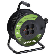 Удлинитель на катушке 4х40м 10А IP20 УК40 2P+PE 3х1 термозащита GENERICA WKP10-10-04-40-G