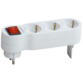 Разветвитель 3-м 16А IP20 Т-01/03В 2P+PE с выкл. бел. IEK WTP10-16-03-ZK-K01