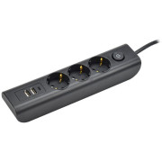 Удлинитель 3х2м с заземл. 16А 250В MODERN У03В с выкл. USBх3 (type-Aх2шт + type-Cх1шт) ПВС 3х1 черн. IEK WYP12-16-03-02-ZKU-K02
