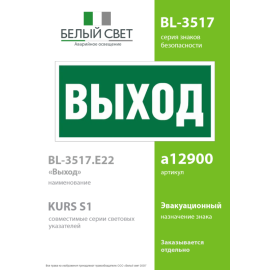 Пластина BL-3517.E22 "Выход" Белый свет a12900